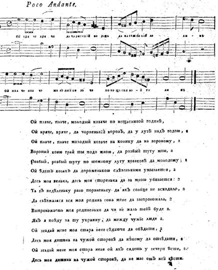 Image - Vasyl Trutovsky: a page from folk songs collection (1779).